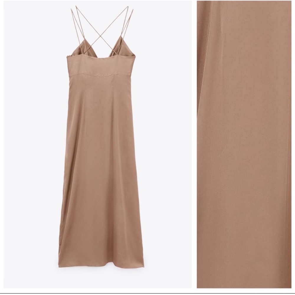 Zara Women's Knotted Front Satin Dress - Picture 4 of 7